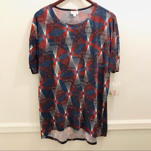 NWT Lularoe Irma Tunic Top Small Red white blue fireworks pinwheels tee t-shirt